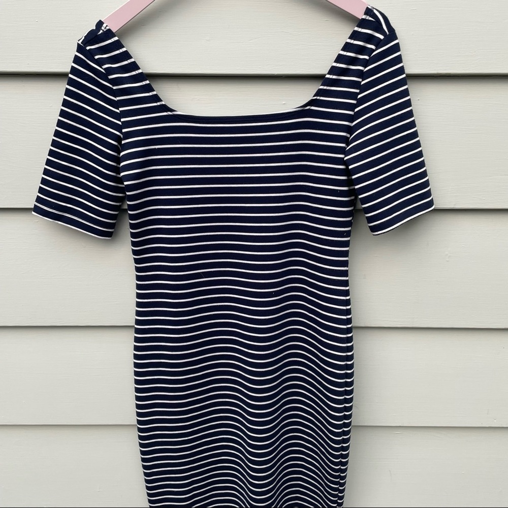 Navy and White Stripe Cotton Nautical Mini Dress Medium
